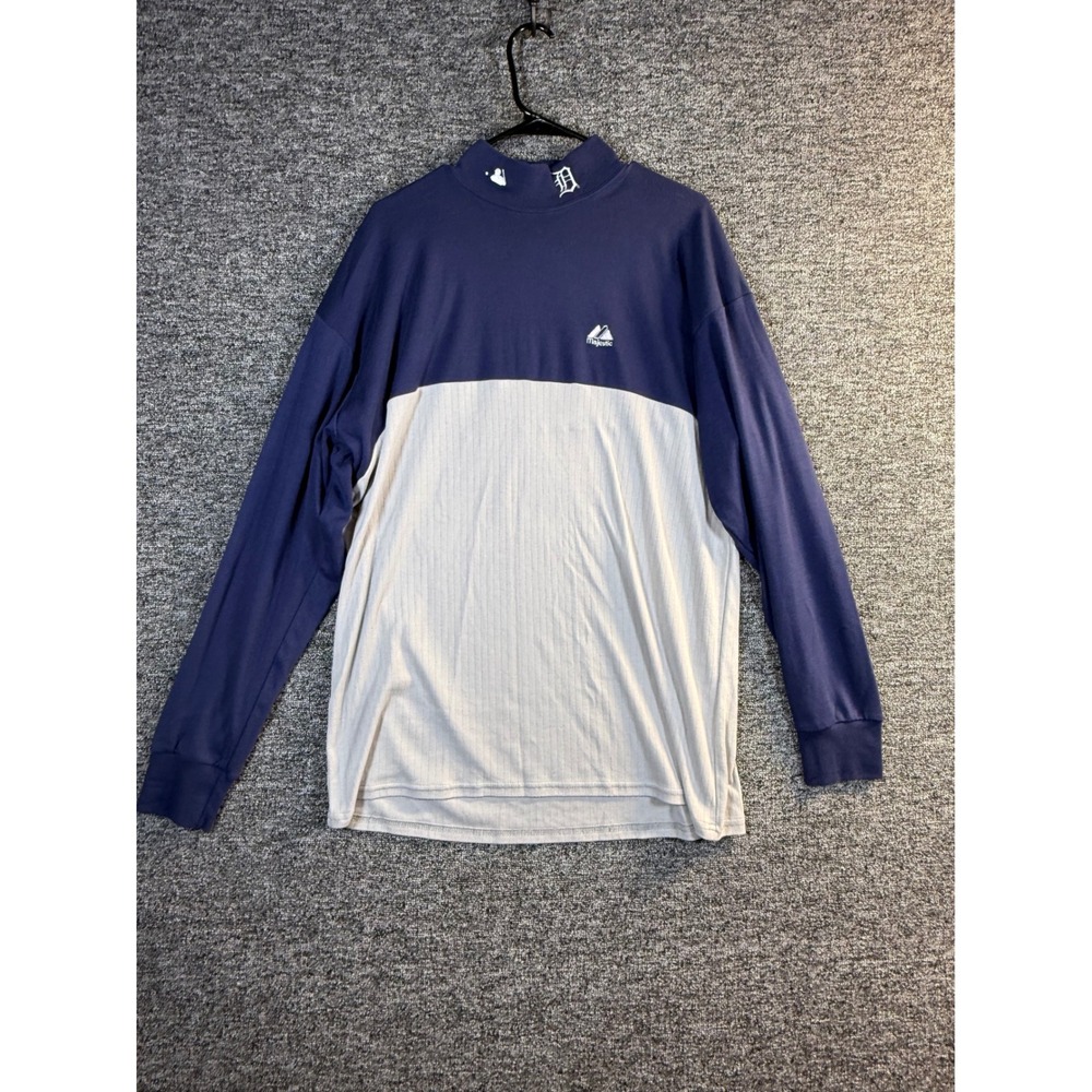 Majestic Detroit Tigers MLB Mock Neck Long Sleeve Shirt Navy Grey Mens XL